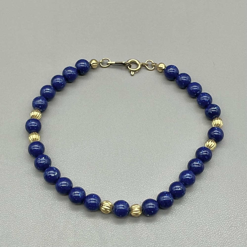 Avon‎ Bracelet Blue Beaded Gold Tone Spring Ring Womens Fashion Jewelry 7.5"